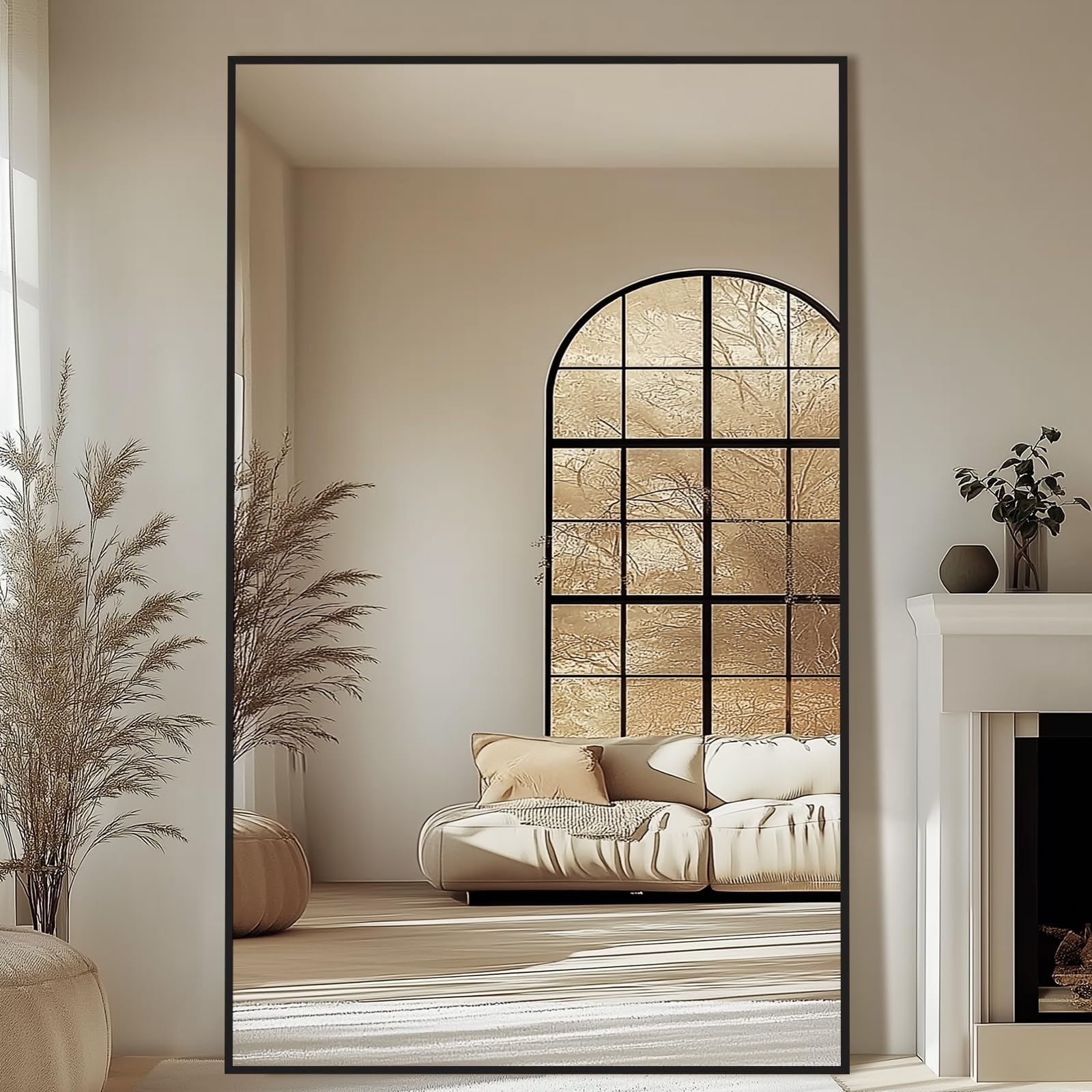 Photo 1 of Large Mirror Full Length 72"X44", Oversized Floor Mirror with Stand, Black Free Standing Mirror Full Length for Gym Bedroom Living Room, Hanging or Wall Mounted, Shatterproof Tempered Glass