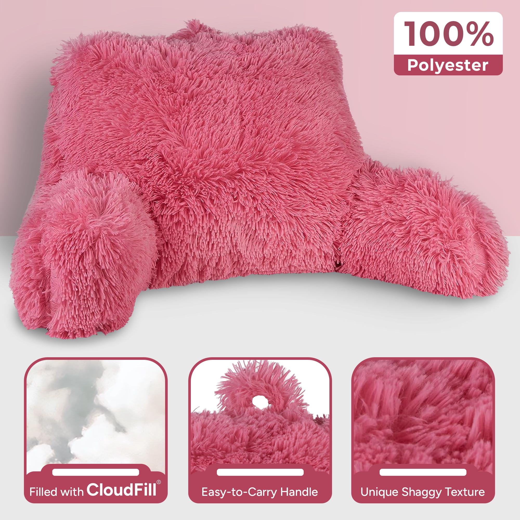 Klear Vu Shaggy Rückenstützkissen 76,2x53,3 Cm – Lesekissen Für Bett, Sofa & Boden, Lila