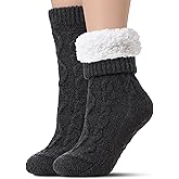Tough Land Slipper Socks for Women with Grippers Non Slip, Sherpa Lined Slipper Socks
