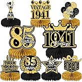 Refavor 85th Birthday Party Decorations, 9PCS Happy Birthday Table Honeycomb Centerpiece Decoration Men, Vintage Black and Gold Cheers to 85 Years Party Decor Women