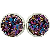 Summerfield Collection Silver-tone Metallic Faux Druzy Stone Stud Earrings 8mm