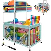 Vidoya Pool Float Storage Bin 271 Gallon - 2-in-1 XX-Large Outdoor Pool Toy Storage Holder for Raft Noodles Inflatables Towels Balls, 9 Wheels Mesh Rolling Organizer Car Bin for Swimming Equipments