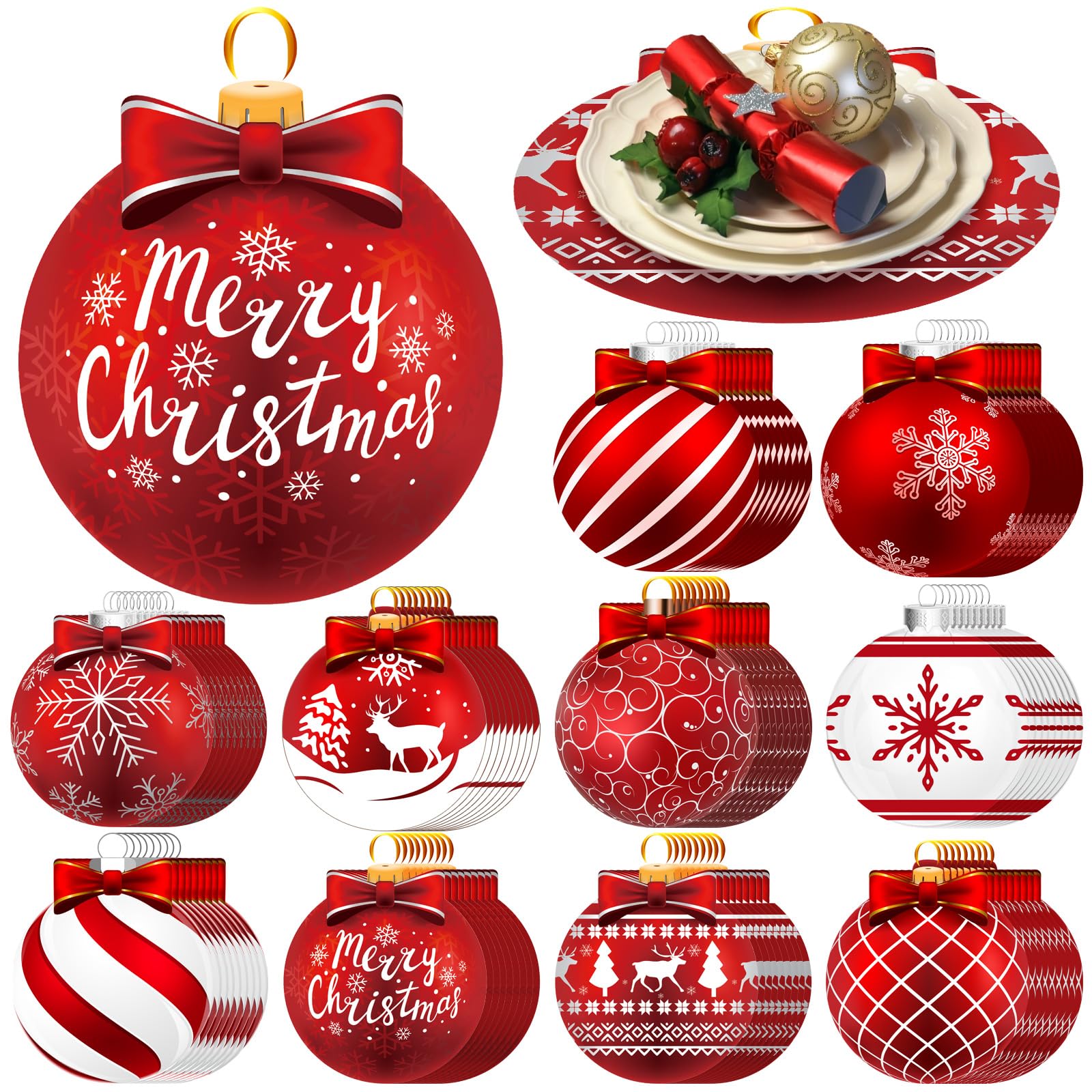 Photo 1 of 100 Pack Disposable Christmas Balls Placemats Christmas Paper Place Mats 13 Inch Diameter Christmas Placemat for Festival Table Xmas Holiday Party (Colorful Style)