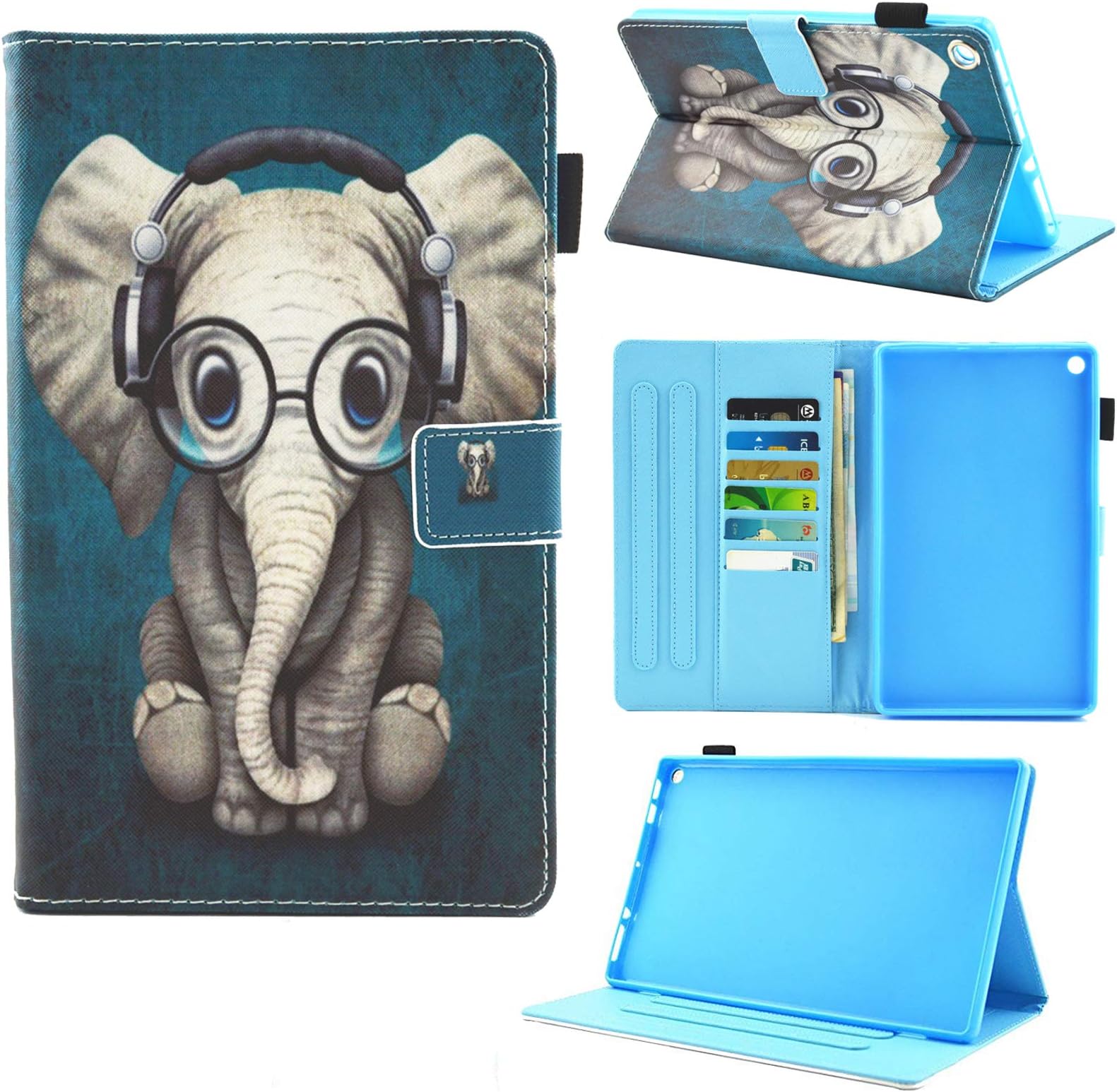 Case for Amazon Fire HD 10, Fire HD 10 Tablet Case, Dluggs Slim Fit PU Leather Folio Smart Case for 10.1 Inch Fire HD 10 Tablet (9th/7th/5th Generation, 2019/2017/2015 Release), Music Elephant