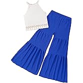 YOURUIKEY Girls Clothes 2 Piece Summer Outfit Crop Top for Kid Cami Sleeveless Bell Bottom Pants Tween Clothing Set Size 8-12