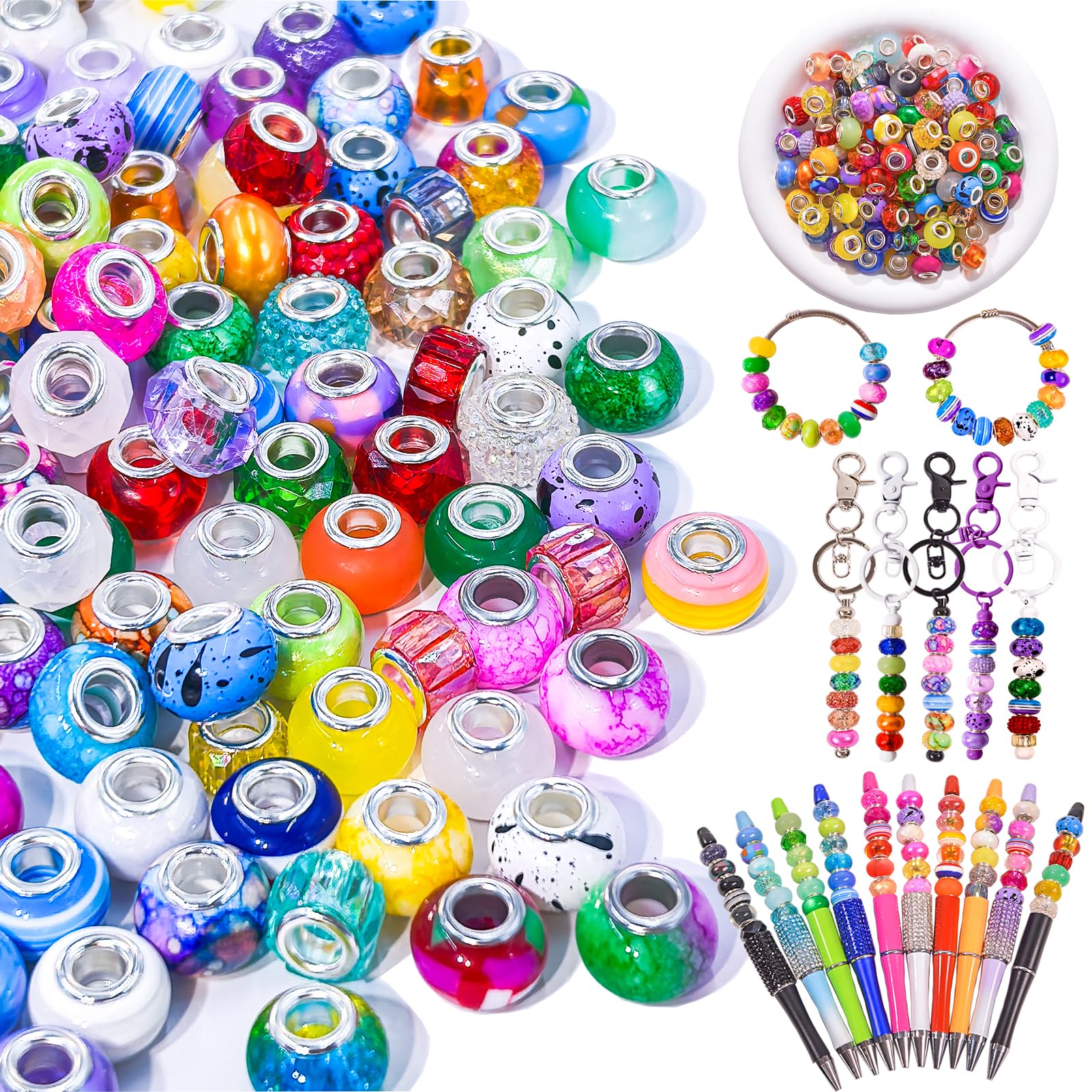 Photo 1 of 220 Pcs Beads for Pens - European Craft Large Hole Beads - Mixed Color Assorted Spacer Beads Bulk - Suitable for DIY Fairy Wand Garden Beads, Beaded Keychain, Necklace Bracelet Jewelry Making