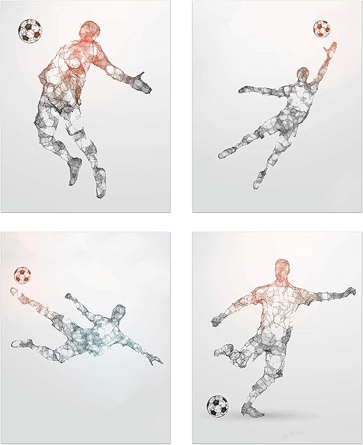 Amazon Summit Designs サッカー 幾何学模様 ウォールアートプリント パーティクルシルエット 4枚セット 8x10 ポスター写真 男性の部屋 寝室の装飾 アートフレーム ポスター オンライン通販