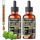Penhoment 8in1 Oregano Oil Liquid Drops with Black Seed Oil, Garlic, Elderberry, Olive Leaf, Quercetin, Bromelain & Black Pepper - 2 Packs of 1 Fl Oz