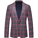 Mens Plaid Blazer Sports Coat Casual Slim Fit Checkered Blazer for Men Wedding