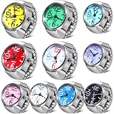 Landical 10 Pcs Finger Watches for Women Men | Adjustable Clock Rings Bulk, Creative Elastic Round Quartz Finger Watches, Gifts for Friends