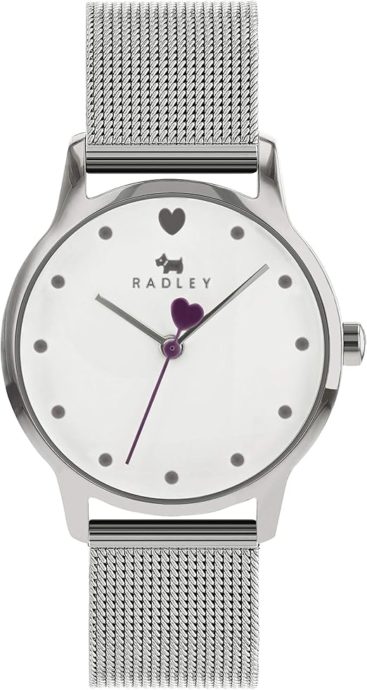 Radley Heart Dial Ladies Silver Stainless Steel Mesh Strap Contrast