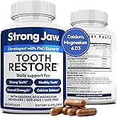 Strong Jaw Tooth Restore for Adults with Remineralizing Gum Support 180 Capsules Made in USA - Teeth Vitamins for Strong Teeth Bone Health Supplement Calcium Vitamin D3 Hydroxyapatite Enamel Repair
