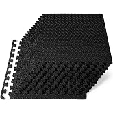 ProsourceFit Exercise Puzzle Mat &frac12;-inch, EVA Interlocking Foam Floor Tiles for Home Gym, Workout Equipment, Kids Play Areas, Black, 48 SQ FT - 12 Tiles