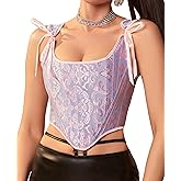 Dreay Womens Vintage Asymmetrical Hem Overbust Corset Tie Front Lace-up Back Bustier Shapewear Top
