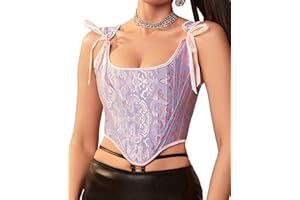 Dreay Womens Vintage Asymmetrical Hem Overbust Corset Tie Front Lace-up Back Bustier Shapewear Top