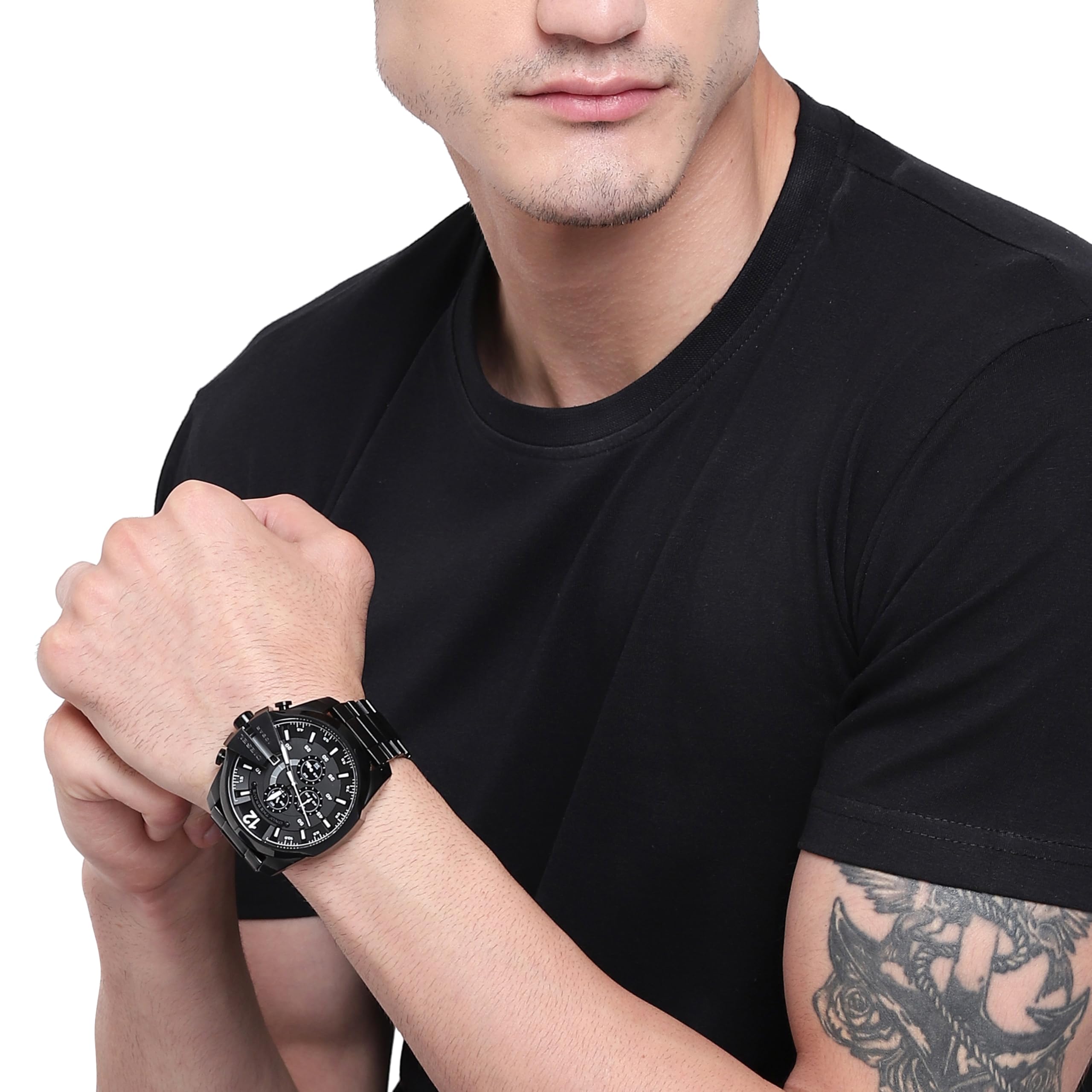 Diesel Herren Mega Chief Chronograph, 59 mm Gehäusegröße, Edelstahluhr