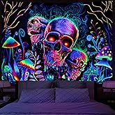 Amonercvita Blacklight Skull Tapestry Trippy Skeleton Wall Tapestries UV Reactive Neon Plants Trees Tapestries Aesthetic Galaxy Space Tapestry Wall Hanging for Bedroom Decor(W51.2×H59.1 inches)