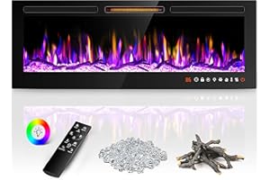 Riseon 50'' Electric Fireplace Heater, Recessed and Wall Mounted Freestanding Linear Fireplace, Ultra-Thin Wall Fireplace with 13 Adjustable Flame Color and 5 Brightness, Remote Control, 1500/750W