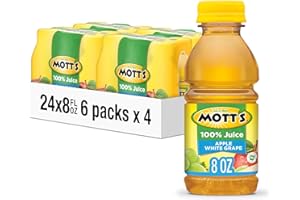 Mott's 100% Apple White Grape Juice, 8 Fl Oz Bottles, 24 Count (4 Packs Of 6), No Added Sugar, Excellent Source Of Vitamin C, 2 Servings Of Fruit Per Bottle, Gluten & Caffeine Free, On-the-go