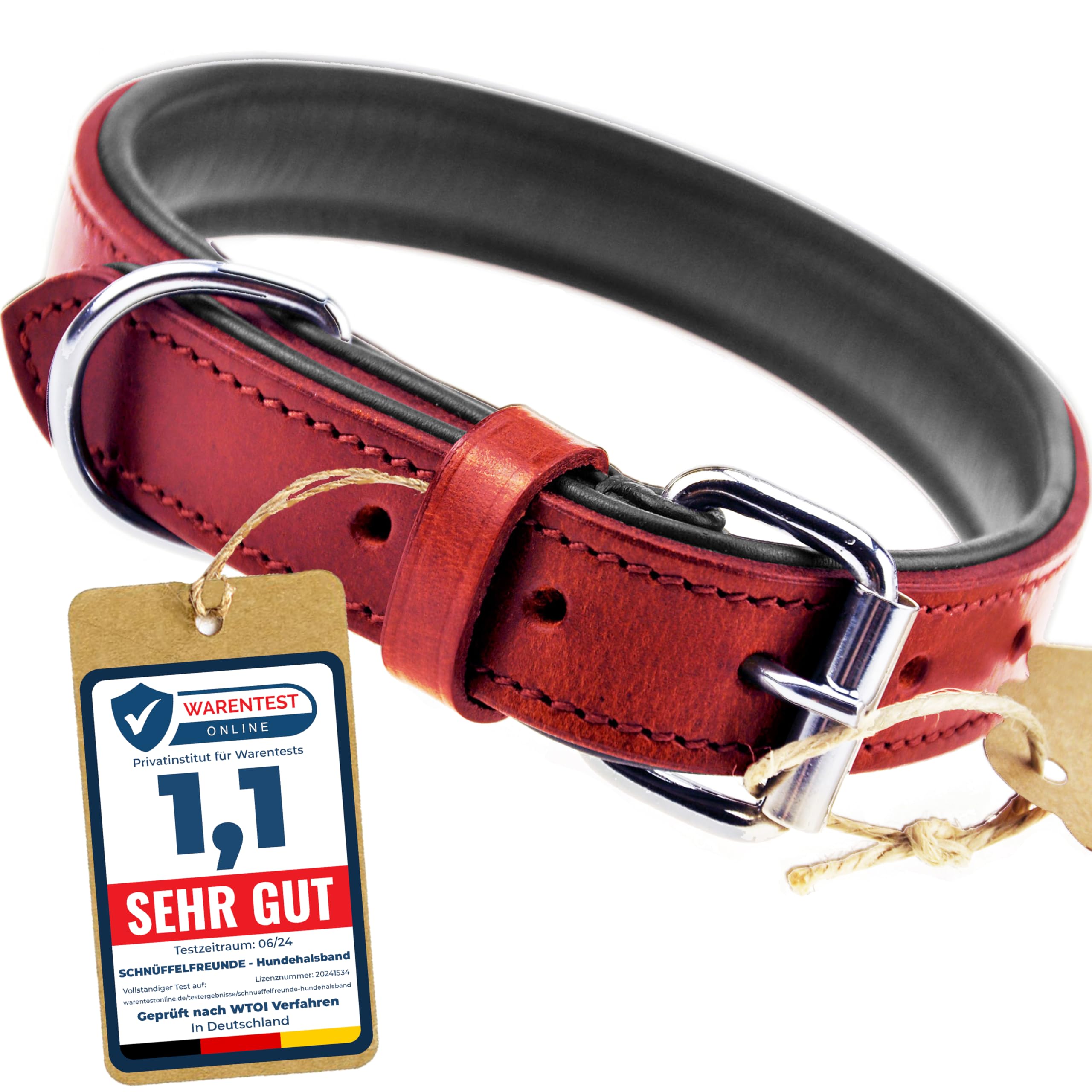 Schnüffelfreunde Leather Dog Collar (S - 24-30cm, Red)