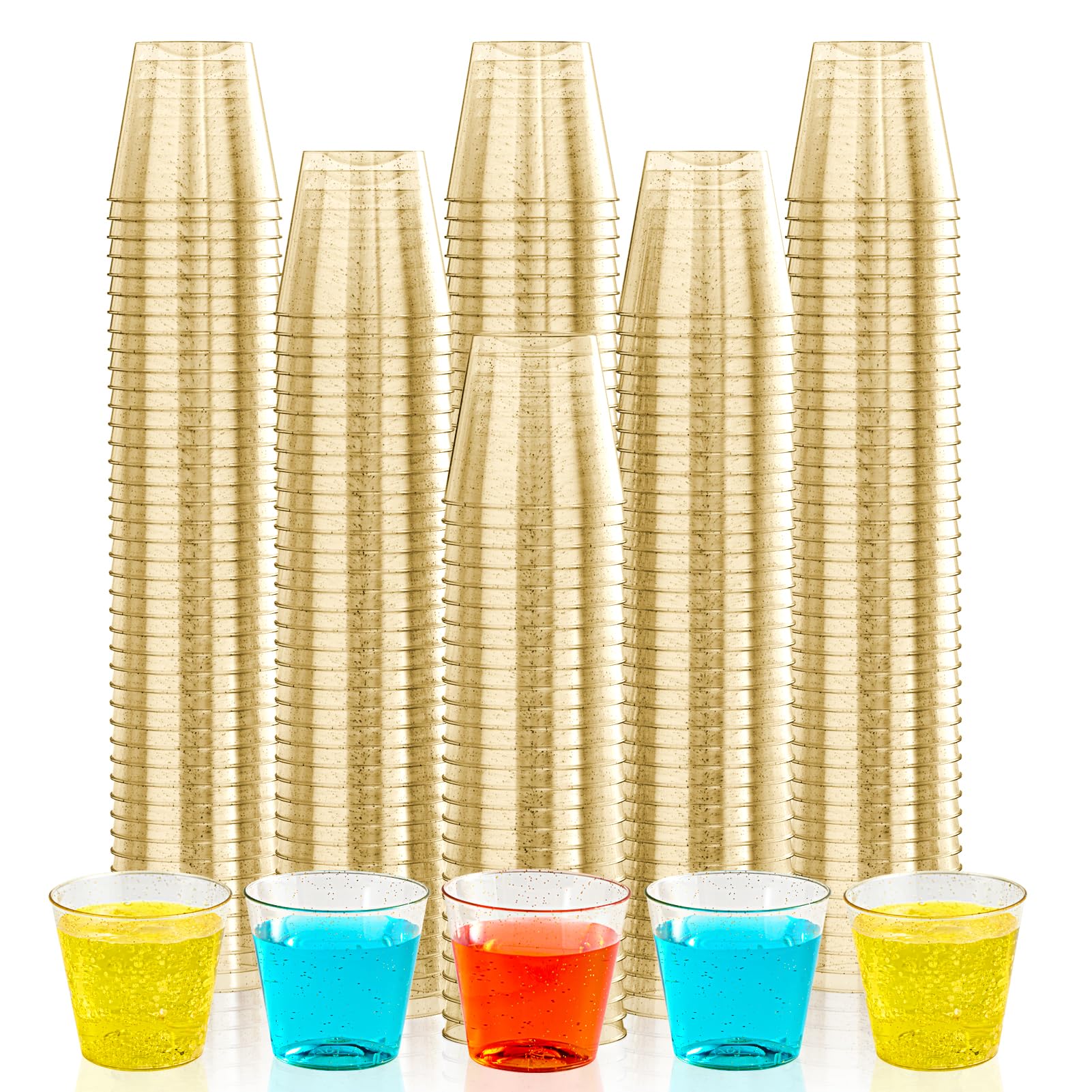 Photo 1 of JOLLY CHEF 500 Pack 1 oz Shot Glasses, Gold Glitter Elegant Party Cups Tumblers, Disposable Cups with Glitter Perfect for Wedding, Thanksgiving Day, Christmas Halloween Party