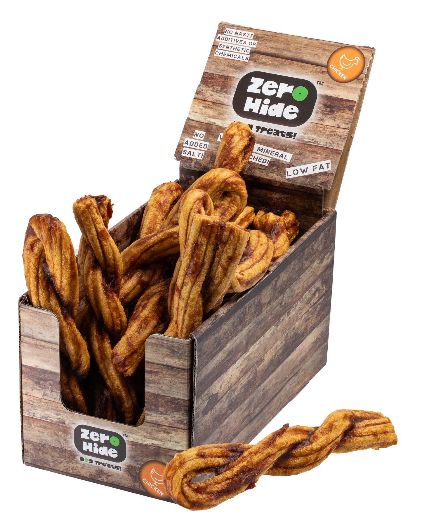 Zero Hide Natural Chicken Puffed Dog Plaits - Healthy & Low-Fat Treats - 800g Pack (Approx. 14 Pieces)