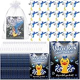 Cunno 24 Set Cheer Gifts Bulk Duck Keychain Bows You've Been Cheer Ducked Card Charms Organza Bag for Cheerleader Team Gift