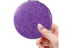 Acedada Pocket Mirror, Compact Mirror, Small Mirror for Purse with Glitter, Portable Travel Makeup Mini Mirror, Folding Handheld 2-Sided 1x/2x Magnifying Compact Mirror for Women Girls Gift - Purple