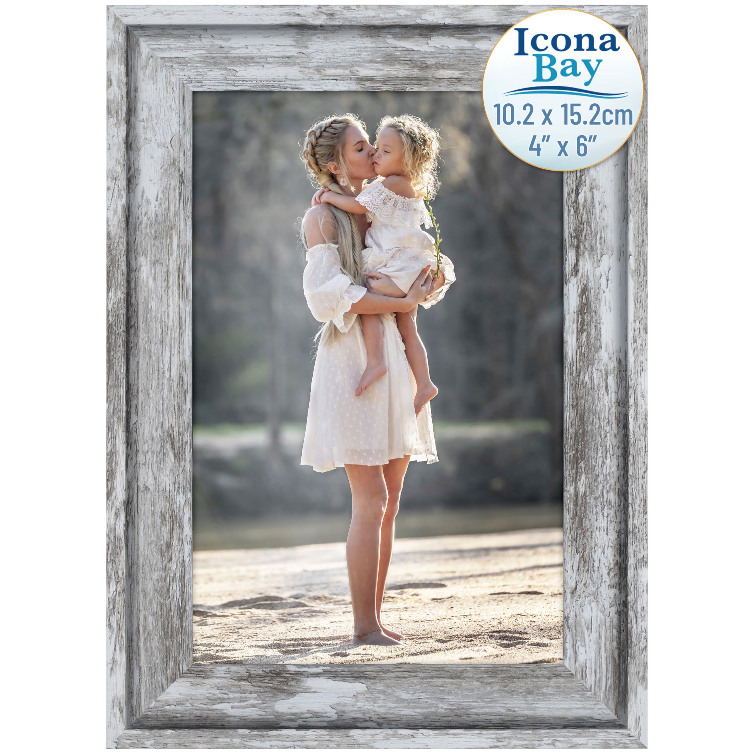 Icona Bay - 6x4 Azure Grey Picture Frame - Cape Cod Style 6 x 4 Photo Frame - - Table Top or Wall Mount - Bayou Collection