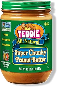 Teddie All Natural Peanut Butter, Super Chunky, Gluten Free & Vegan, 16 Ounce (Super Chunky, Pack of 1)