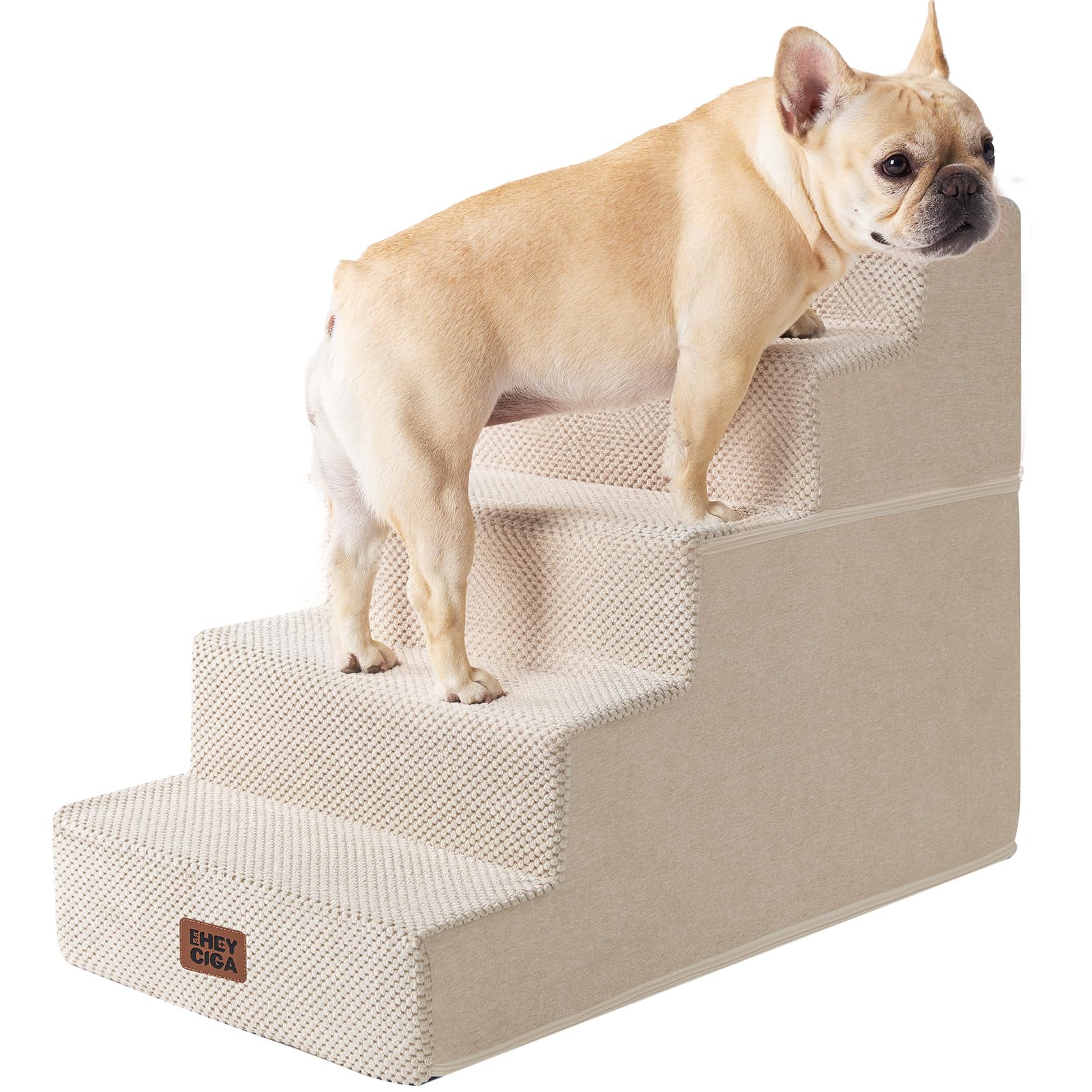 View 1 of ** USED** EHEYCIGA Dog Stairs for High Bed 22.5" H, 5-Step Dog Steps for Bed, Pet Steps for Small Dogs and Cats, Non-Slip Balanced Pet Ramp Indoor, Beige
