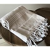 Turkish Beach Towel 100% Cotton - Prewashed, Lightweight, Sand Free and Quick Dry - 39x71 Large Oversized Turkish Towel for Pool, Gym, Yoga and SPA - Beige