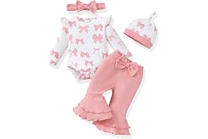 Renotemy Preemie Newborn Baby Girl Clothes Infant Romper Fall Winter Outfits Gifts for Girls Cute Bell Bottoms Pant Sets