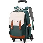 NIWEIYA Girls Rolling Backpack for School Kids Roller Backpack with Wheels for Boys & Girls, Rolling Bag Trolley School Bags for Primary Students, Teens Wheeled Bookbags on 6 Wheels, Green
