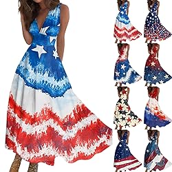 CHRATLHI 4th of July Dress Patriotic Flowy A-Line