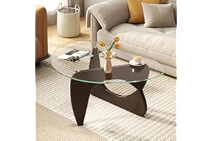Giantex Triangle Glass Coffee Table, Solid Wood Tea Table with Tempered Glass Top & Adjustable Base, Small Accent Table for S