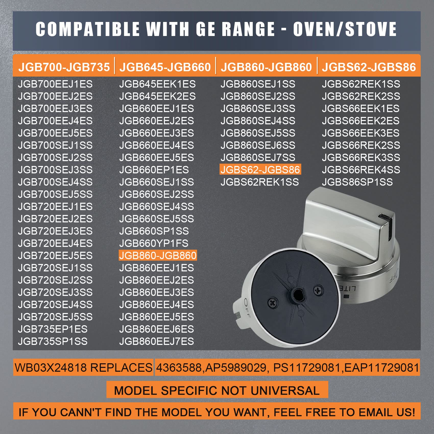 5 Pack Stainless Steel WB03x24818 Gas Stove Knob Replacement for ge,PS11729081 AP5989029 Stainless Steel Stove Replacement Knobs,Compatible with ge Stove Knob（Not Universal）