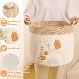 INough Large Giraffe Embroidered Cotton Rope Blanket Basket 14x14 view 7
