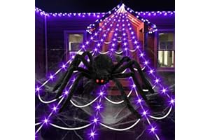 TRULLOYOO Halloween Decorations Spider Web Lights, 250 LED 16.4Ft Light Up Spider Web with 59 Inch Giant Spider, Scary Lighted Outdoor Halloween Decoration for Yard Lawn Haunted House Indoor Outdoor Decor