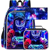 UFNDC 3PCS Boys Gaming Backpack, Boys Demon Bookbag with Lunch Box, 17" Water Resistant School Bag for Teenagers Elementary Middle