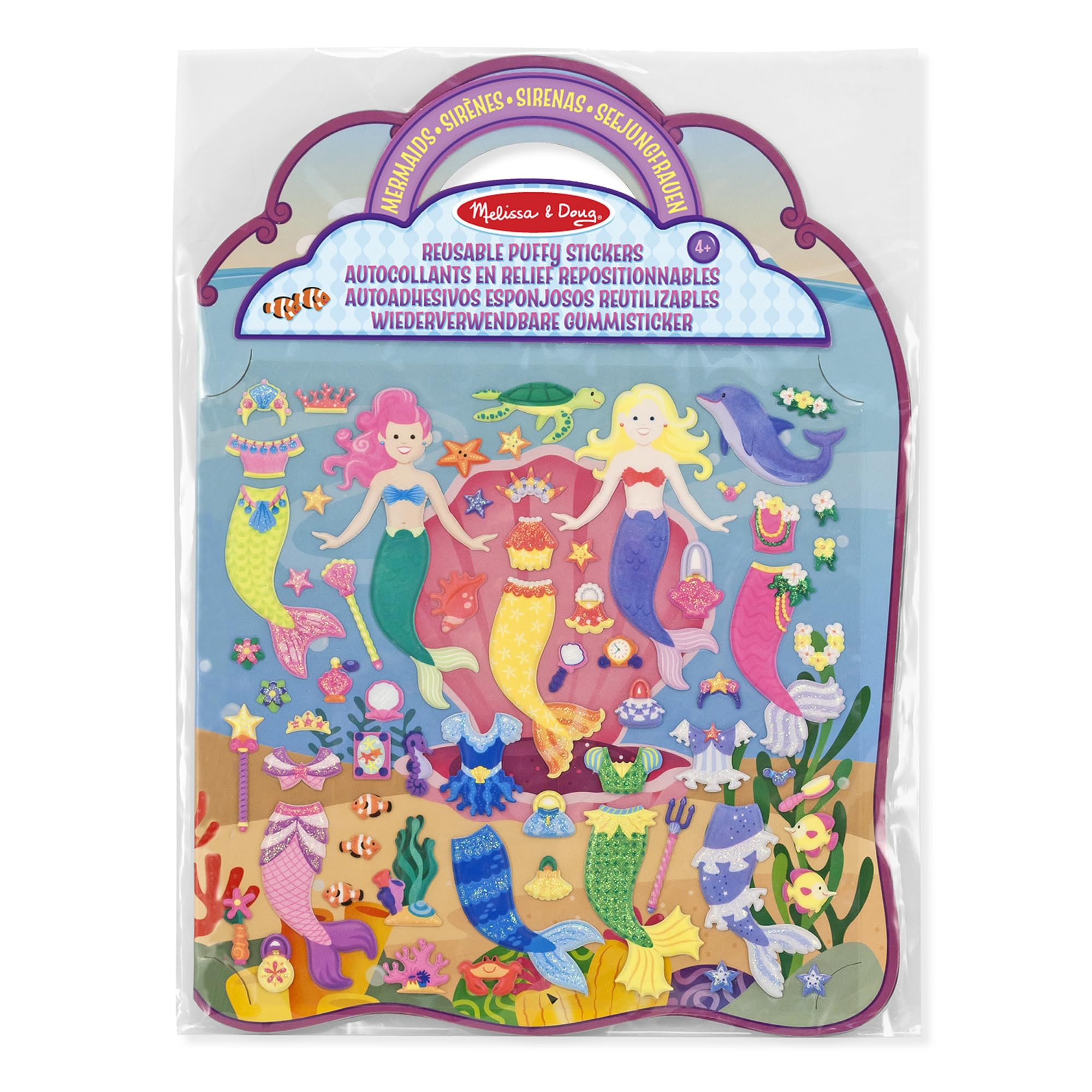 Melissa & Doug Mermaids Puffy Sticker Activity Book – 65 Reusable Stickers with Fold-Out Scenes – Creative Play for Kids Age 4 Plus - FSC Certified