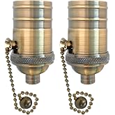 Royal Designs, Inc. Pull Chain Lamp Socket for Incandescent LED Bulbs, Antique Brass, Set of 2