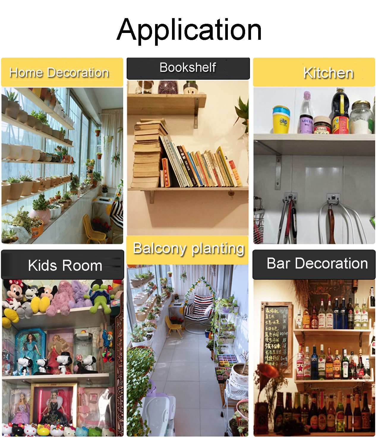 SANSUM Stainless Steel Shelf Brackets 5x3 inch 6Pcs L Shape Corner Brace Bracket Joint Angle Fastener Shelving Bookshelf Wall Mounted