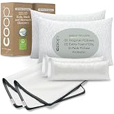 Coop 2 Original Adjustable Memory Foam Pillows &amp; 2 Waterproof Pillow Protectors &ndash; Queen | Breathable Covers, CertiPUR-US