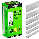 meite 18 Gauge Brad Nails, Assorted 6 Sizes (5/8", 3/4", 1", 1-1/4", 1-1/2" and 2-Inch) Galvanized Small Finishing Nails for Pneumatic, Electric 18GA Brad Nail Gun Nailer, Project Pack 6,000-Count