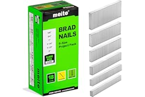 meite 18 Gauge Brad Nails, Assorted 6 Sizes (5/8", 3/4", 1", 1-1/4", 1-1/2" and 2-Inch) Galvanized Small Finishing Nails for Pneumatic, Electric 18GA Brad Nail Gun Nailer, Project Pack 6,000-Count