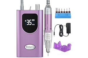 Delanie Professional Nail Drill High Torque 35000 RPM Rechargeable Portable Electric Nail File Filer for Acrylic Gel with Cuticle Bits, Salon Manicure Tool, Purple