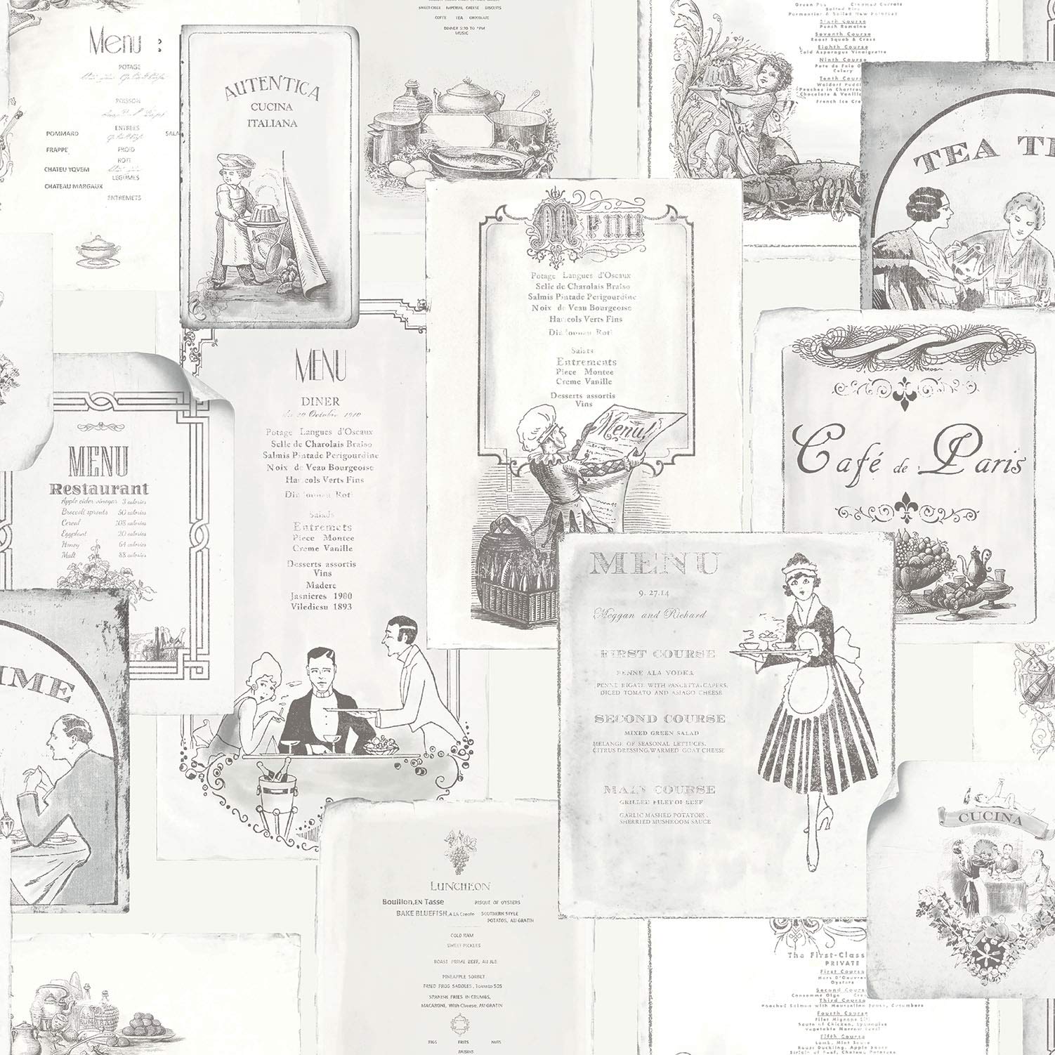 Galerie G12286 Kitchen Recipes Wallpaper, Grey