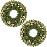 2 Pack Gold Christmas Wreath for Front Door Outdoor Home Xmas Decorations | 12.6IN Small Artificial Red Berry Pine Cone Wreaths for Front Door Decorations, for Holiday Party Wall Indoor Decor