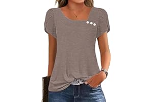 Famulily Women Summer Tops Asymmetric Neck Button Petal Sleeve Dressy Blouses Casual Loose Fit Business Work T Shirts